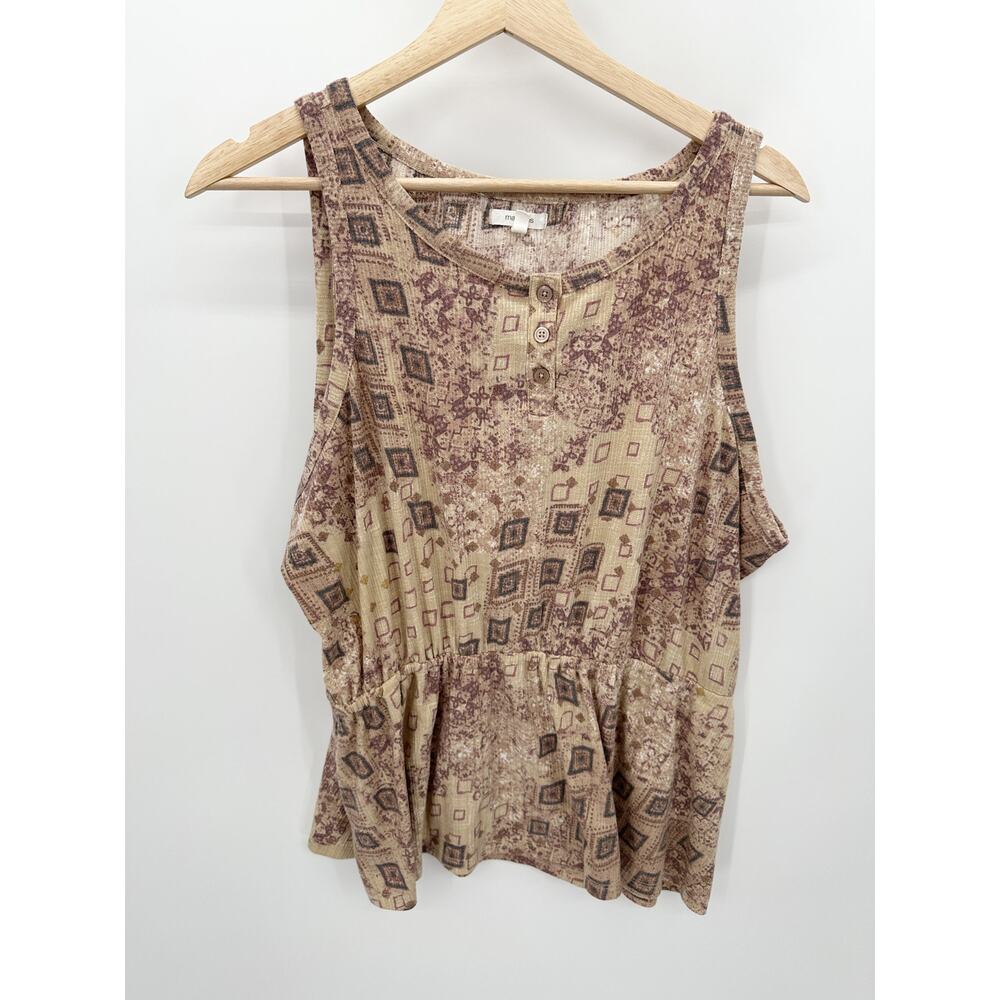 Maurices Top Women XL Cream Purple Printed Sleeveless Button Detail Tank‎